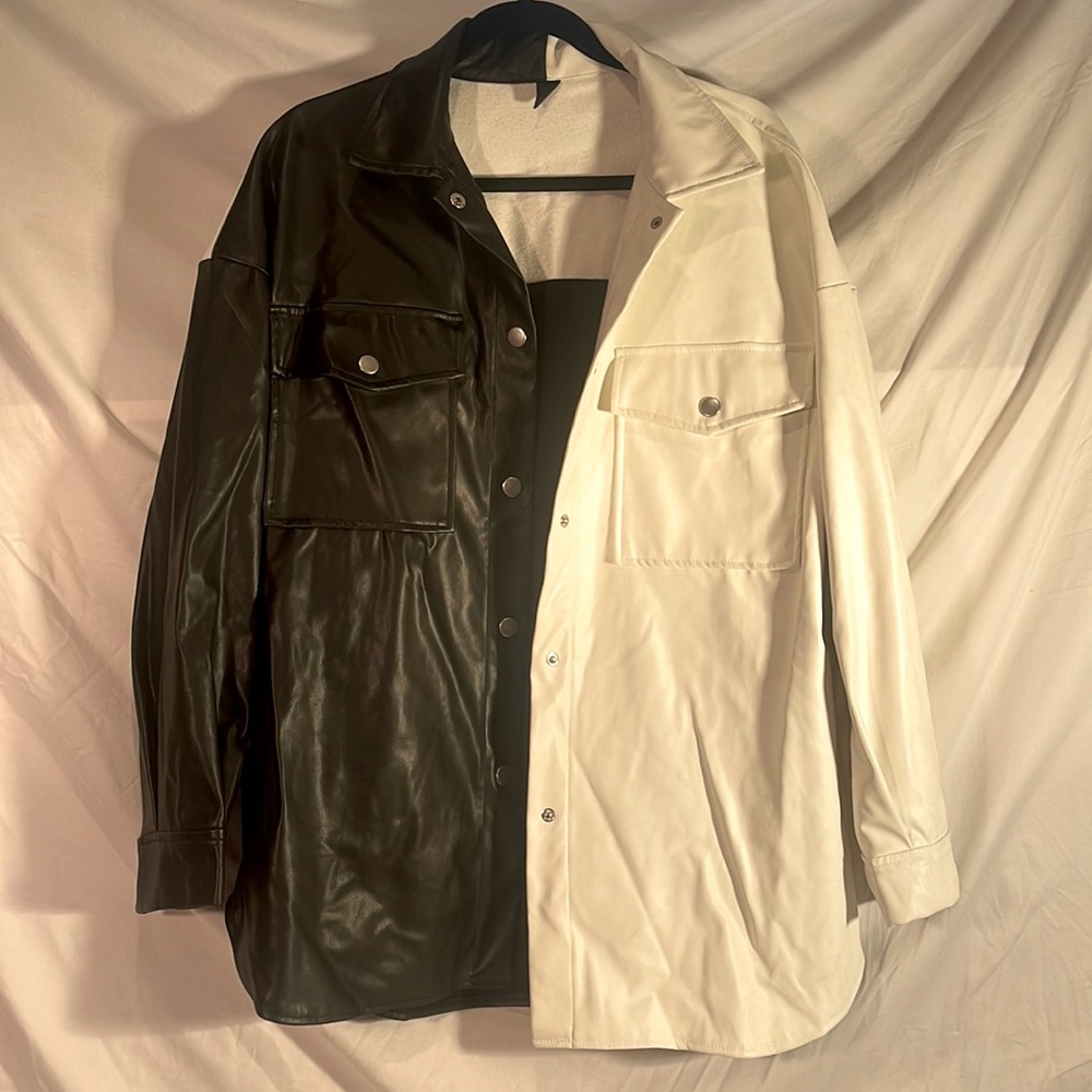 COPY - FAUX LEATHER TWO TONED JACKET